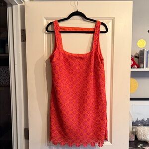 Maeve - LIKE NEW - Orange and Pink Mini Dress with embroidered details all over